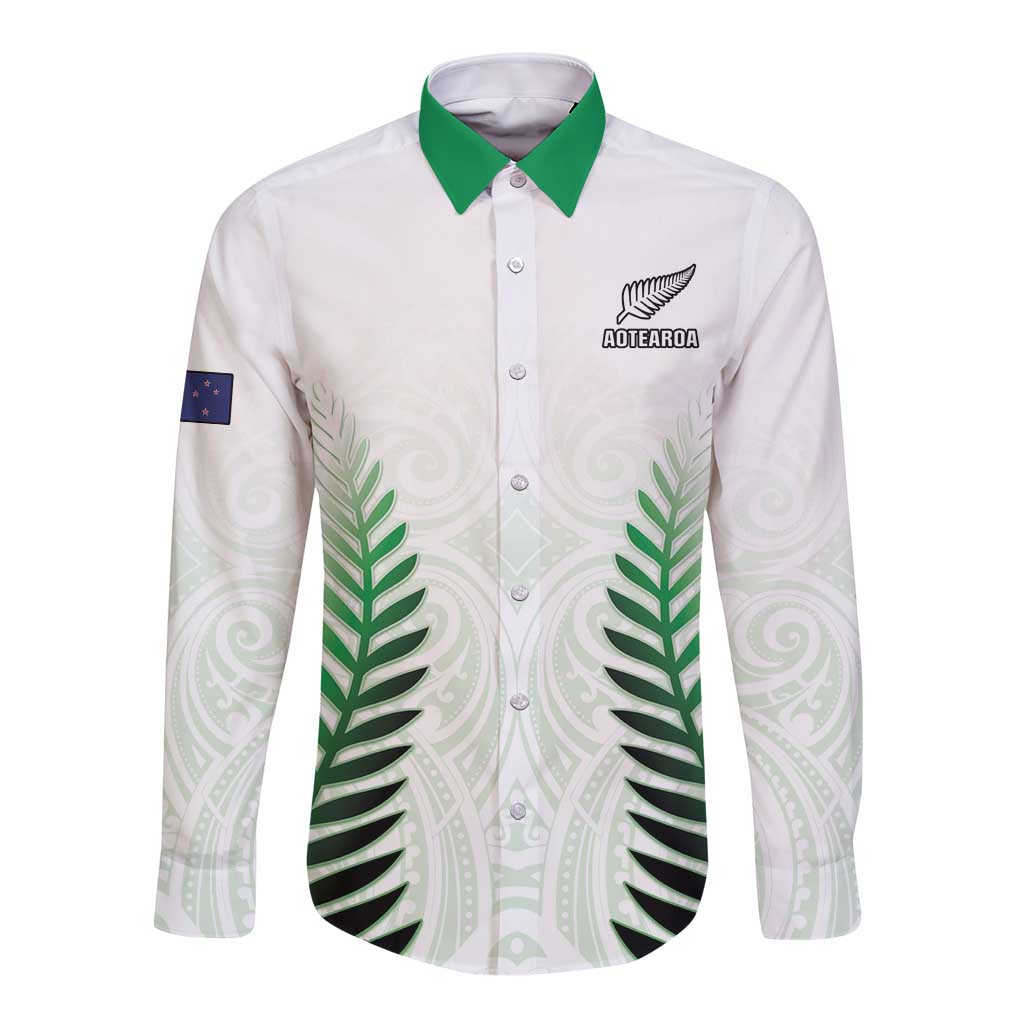 Custom New Zealand Fern Football Long Sleeve Button Shirt Simple Style