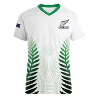 Custom New Zealand Fern Football Women V-Neck T-Shirt Simple Style