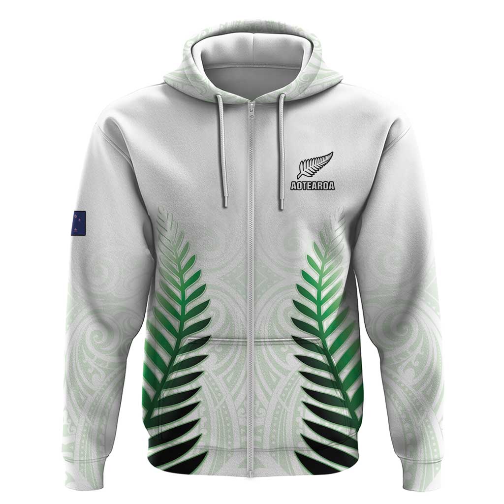 Custom New Zealand Fern Football Zip Hoodie Simple Style LT05 Zip Hoodie White - Polynesian Pride