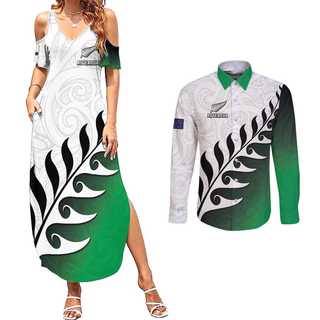 Custom New Zealand Football Couples Matching Summer Maxi Dress and Long Sleeve Button Shirt Go Aotearoa