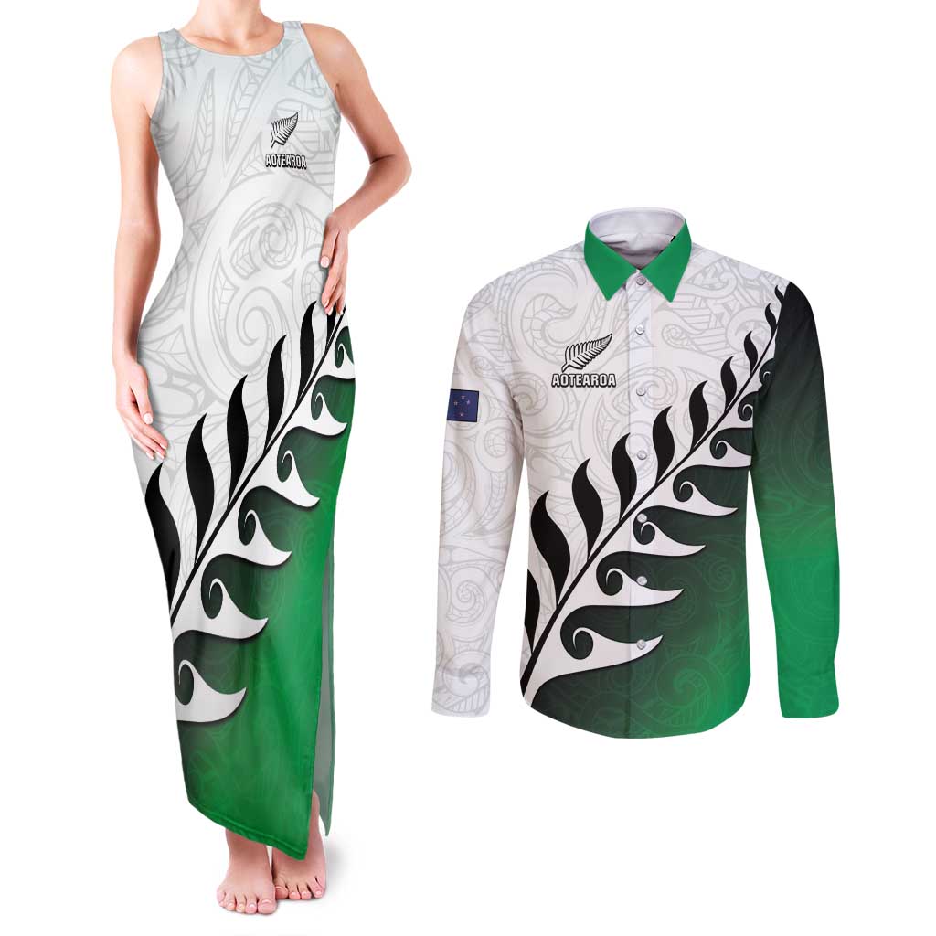 Custom New Zealand Football Couples Matching Tank Maxi Dress and Long Sleeve Button Shirt Go Aotearoa