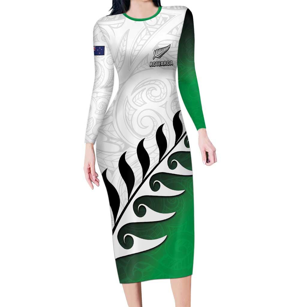 Custom New Zealand Football Long Sleeve Bodycon Dress Go Aotearoa