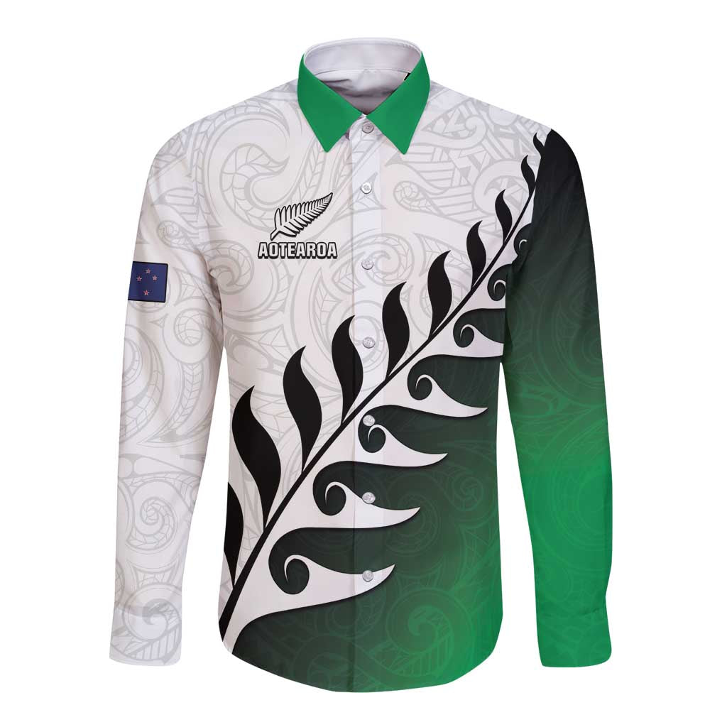 Custom New Zealand Football Long Sleeve Button Shirt Go Aotearoa