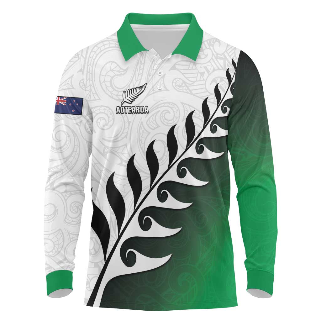 Custom New Zealand Football Long Sleeve Polo Shirt Go Aotearoa