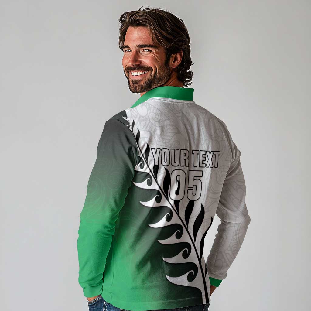 Custom New Zealand Football Long Sleeve Polo Shirt Go Aotearoa