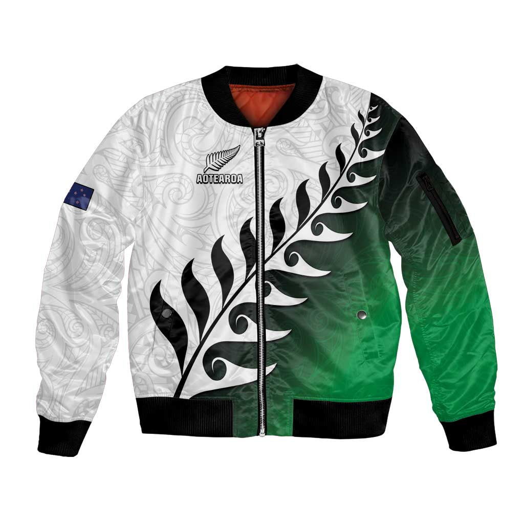 Custom New Zealand Football Sleeve Zip Bomber Jacket Go Aotearoa