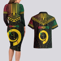 Happy Vanuatu Father Lini Day Couples Matching Long Sleeve Bodycon Dress and Hawaiian Shirt