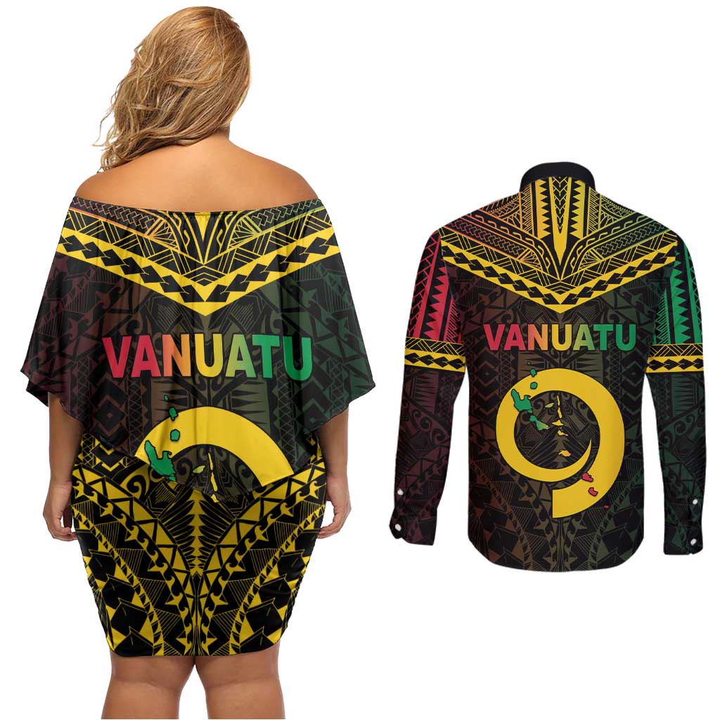Happy Vanuatu Father Lini Day Couples Matching Off Shoulder Short Dress and Long Sleeve Button Shirt