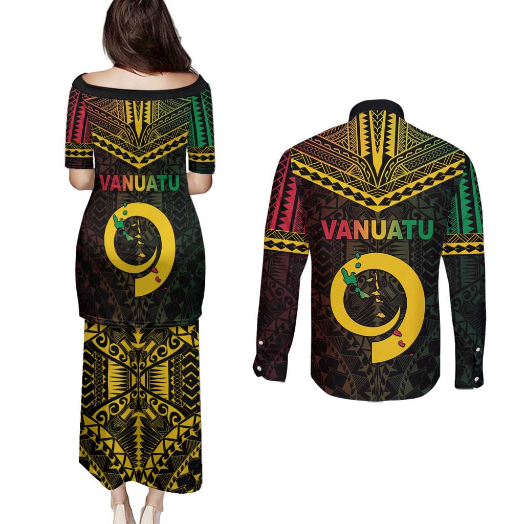 Happy Vanuatu Father Lini Day Couples Matching Puletasi and Long Sleeve Button Shirt
