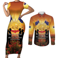 ANZAC Day Couples Matching Short Sleeve Bodycon Dress and Long Sleeve Button Shirt Remembrance Tribute Soldiers And Poppy Field