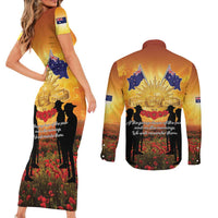 ANZAC Day Couples Matching Short Sleeve Bodycon Dress and Long Sleeve Button Shirt Remembrance Tribute Soldiers And Poppy Field