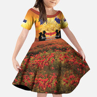 ANZAC Day Family Matching Off Shoulder Maxi Dress and Hawaiian Shirt Remembrance Tribute Soldiers And Poppy Field LT05 Daughter's Dress Orange - Polynesian Pride