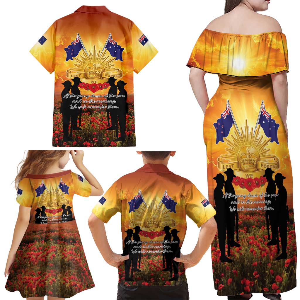 ANZAC Day Family Matching Off Shoulder Maxi Dress and Hawaiian Shirt Remembrance Tribute Soldiers And Poppy Field LT05 - Polynesian Pride