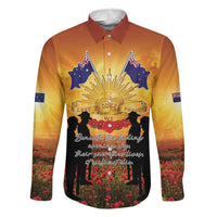 ANZAC Day Family Matching Puletasi and Hawaiian Shirt Remembrance Tribute Soldiers And Poppy Field LT05 Dad's Shirt - Long Sleeve Orange - Polynesian Pride
