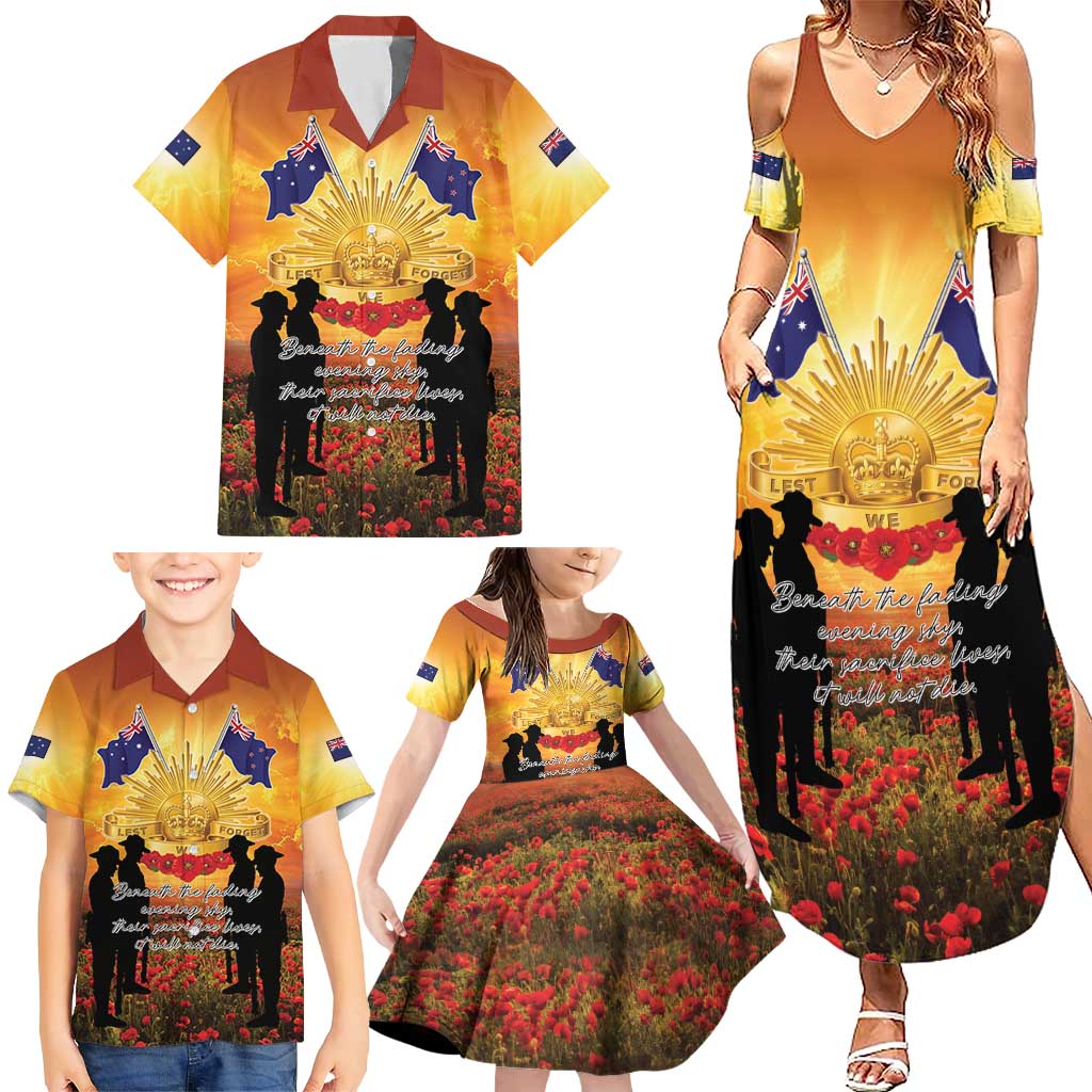 ANZAC Day Family Matching Summer Maxi Dress and Hawaiian Shirt Remembrance Tribute Soldiers And Poppy Field LT05 - Polynesian Pride
