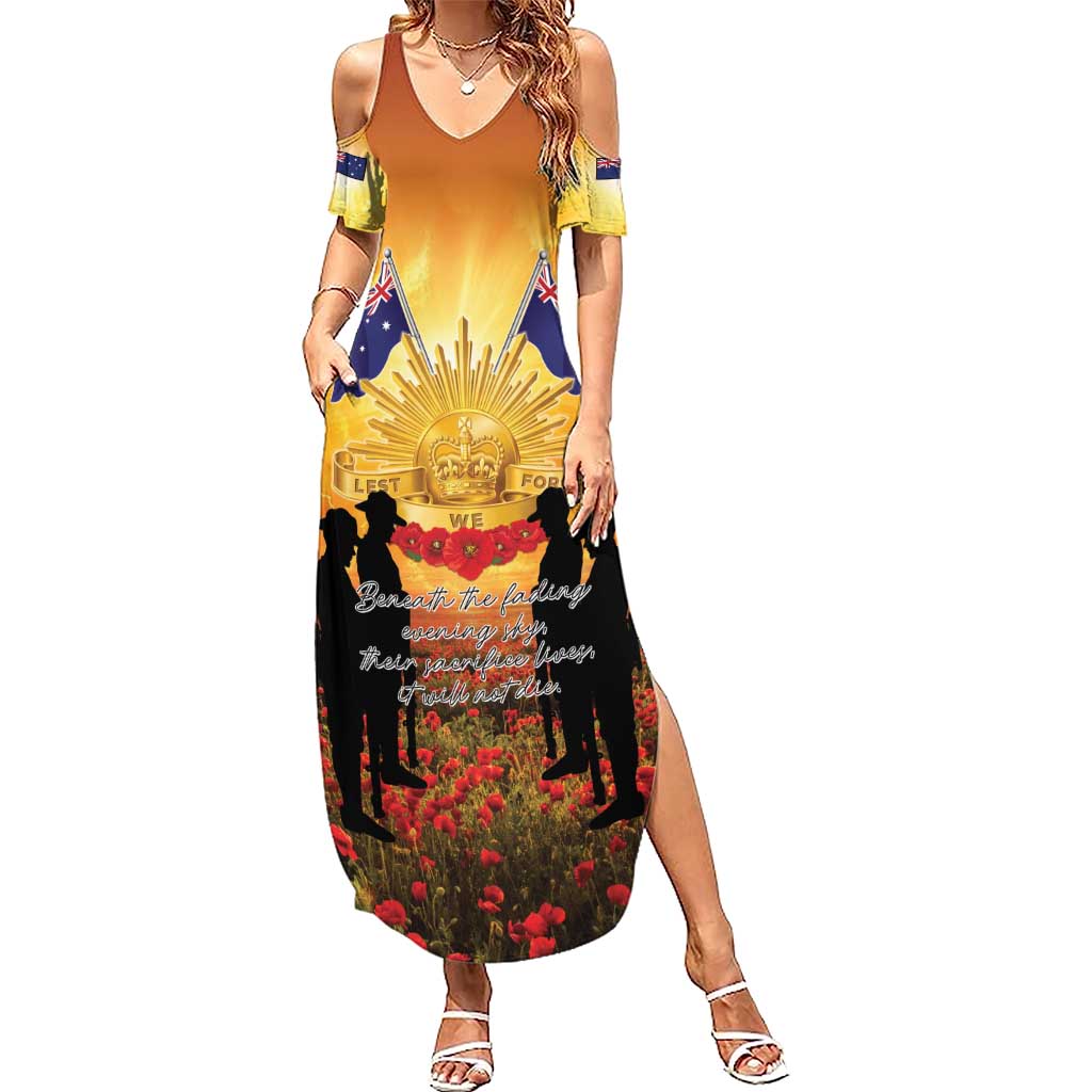ANZAC Day Family Matching Summer Maxi Dress and Hawaiian Shirt Remembrance Tribute Soldiers And Poppy Field LT05 Mom's Dress Orange - Polynesian Pride