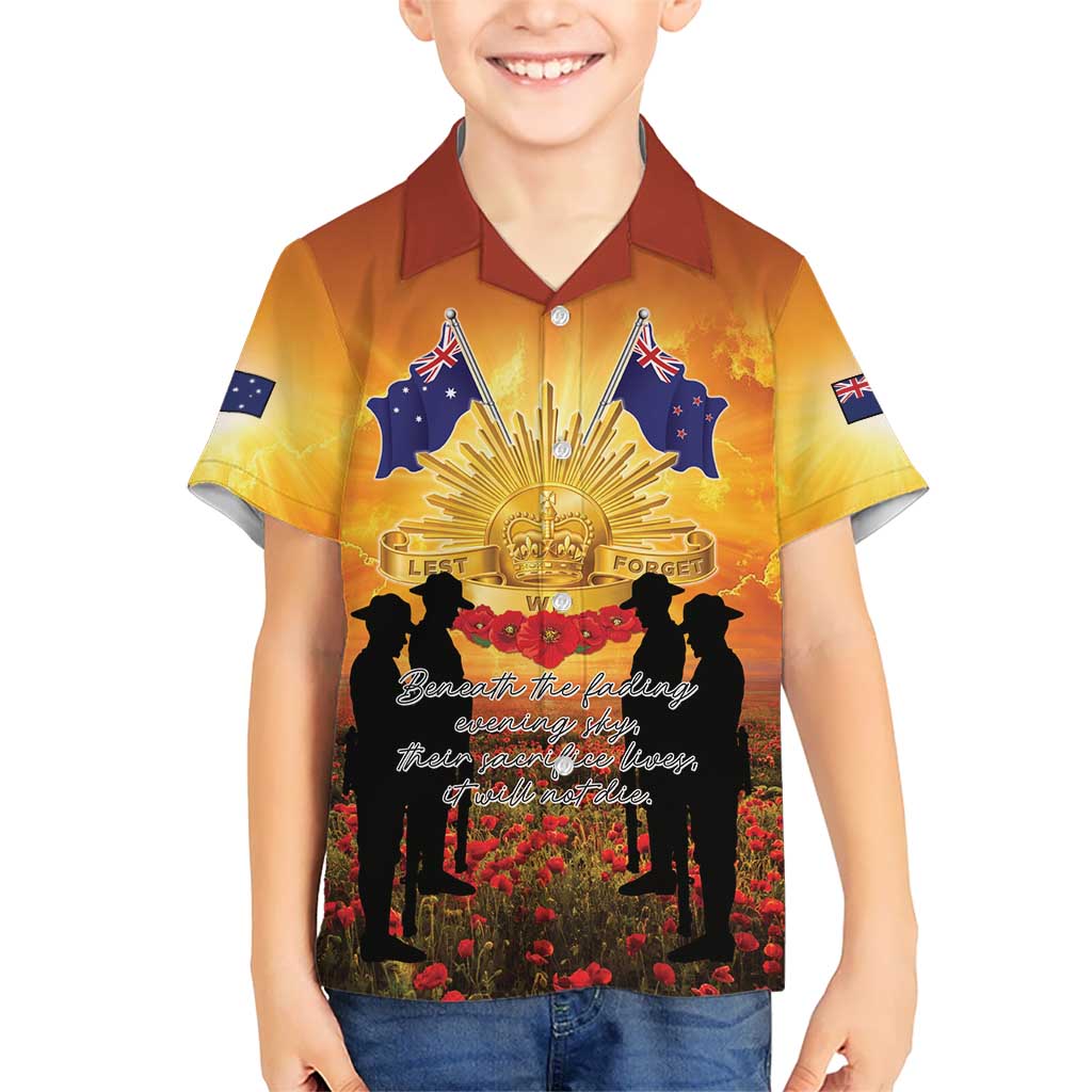 ANZAC Day Family Matching Summer Maxi Dress and Hawaiian Shirt Remembrance Tribute Soldiers And Poppy Field LT05 Son's Shirt Orange - Polynesian Pride