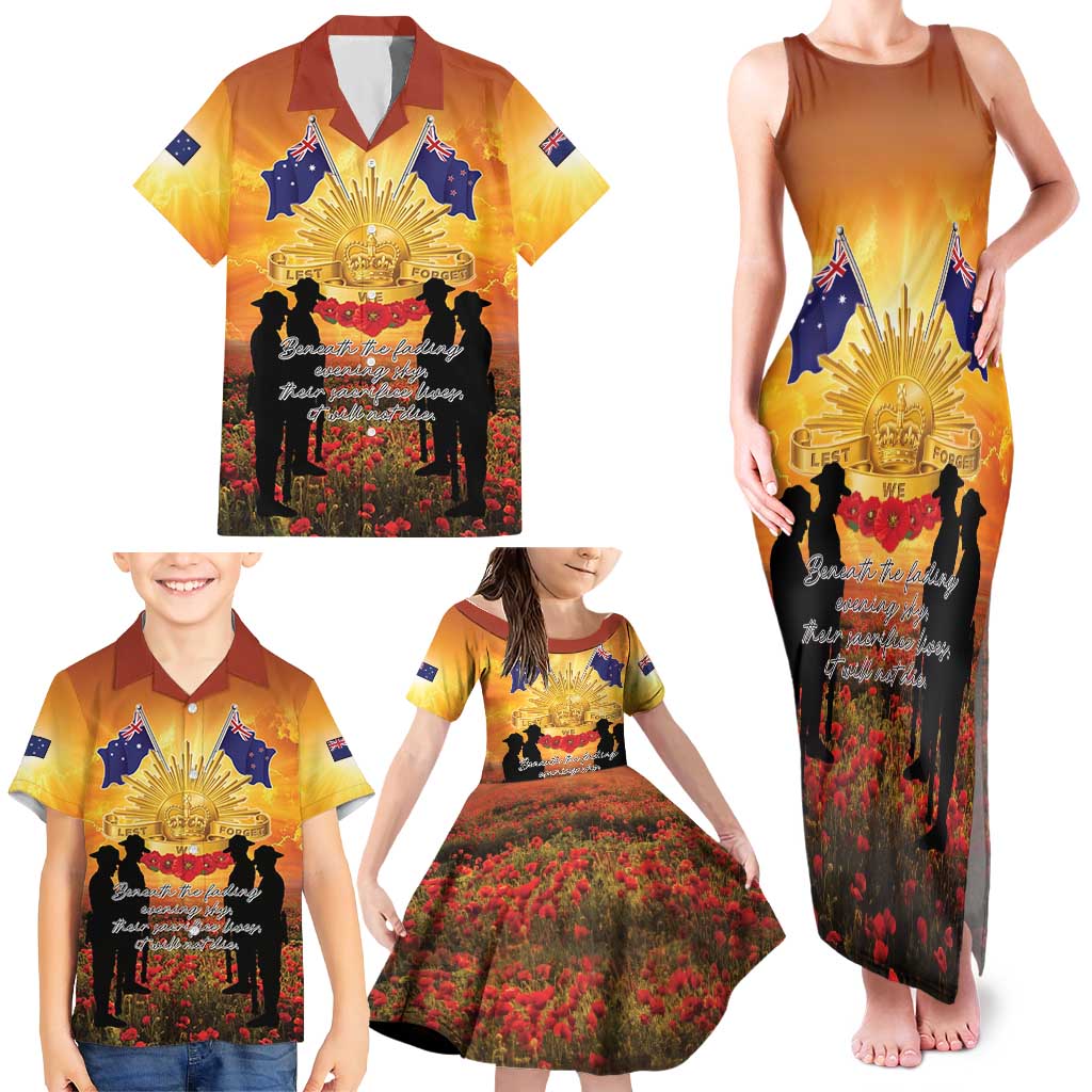 ANZAC Day Family Matching Tank Maxi Dress and Hawaiian Shirt Remembrance Tribute Soldiers And Poppy Field LT05 - Polynesian Pride