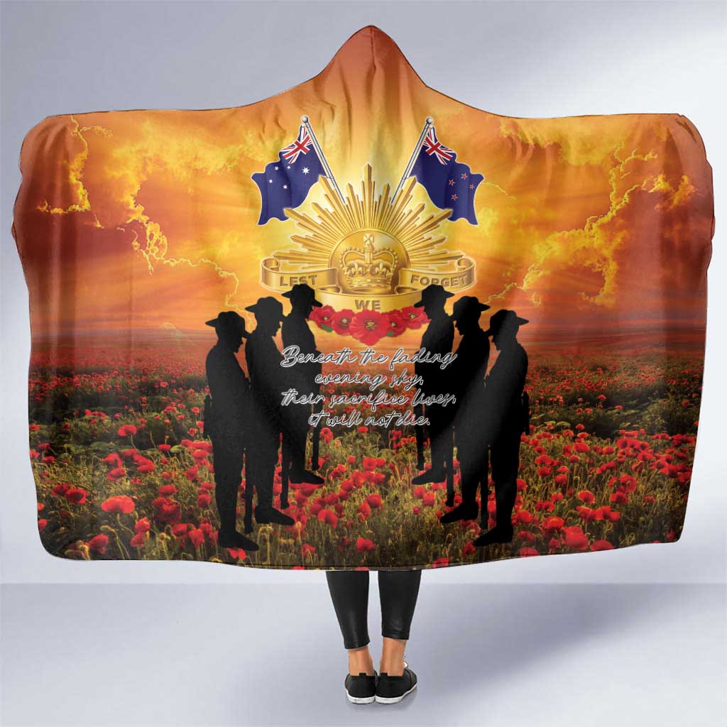 ANZAC Day Hooded Blanket Remembrance Tribute Soldiers And Poppy Field