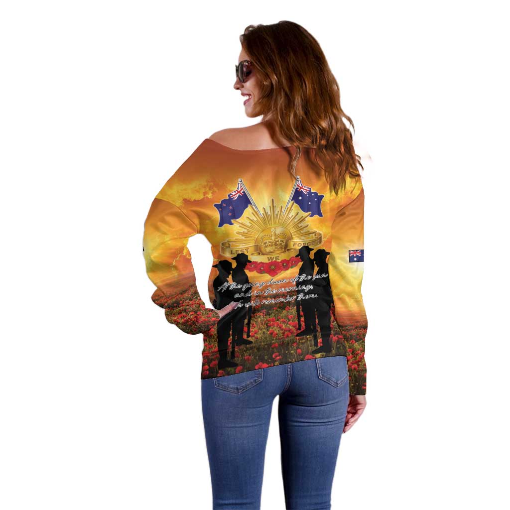 ANZAC Day Off Shoulder Sweater Remembrance Tribute Soldiers And Poppy Field LT05 - Polynesian Pride