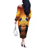 ANZAC Day Off The Shoulder Long Sleeve Dress Remembrance Tribute Soldiers And Poppy Field