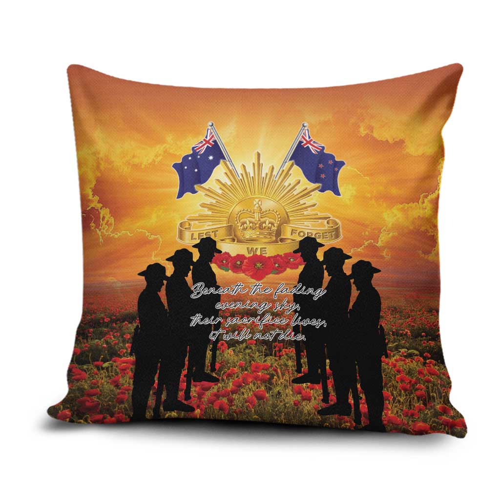 ANZAC Day Pillow Cover Remembrance Tribute Soldiers And Poppy Field