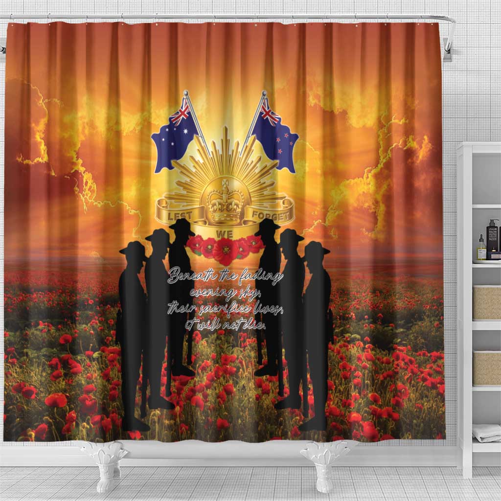 ANZAC Day Shower Curtain Remembrance Tribute Soldiers And Poppy Field LT05 - Polynesian Pride