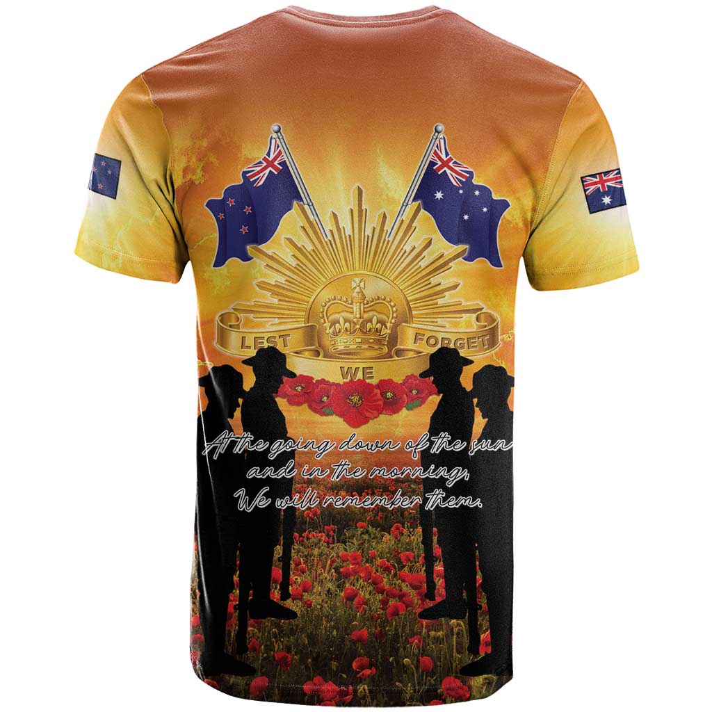 ANZAC Day T Shirt Remembrance Tribute Soldiers And Poppy Field