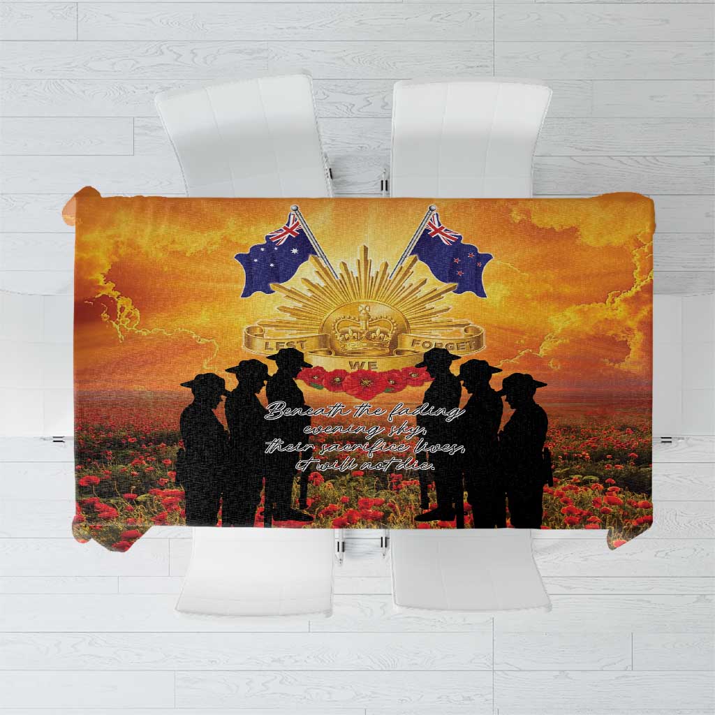 ANZAC Day Tablecloth Remembrance Tribute Soldiers And Poppy Field