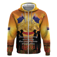ANZAC Day Zip Hoodie Remembrance Tribute Soldiers And Poppy Field LT05 Zip Hoodie Orange - Polynesian Pride