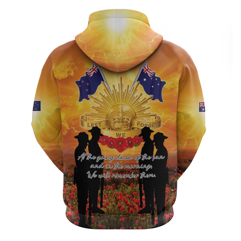ANZAC Day Zip Hoodie Remembrance Tribute Soldiers And Poppy Field LT05 - Polynesian Pride