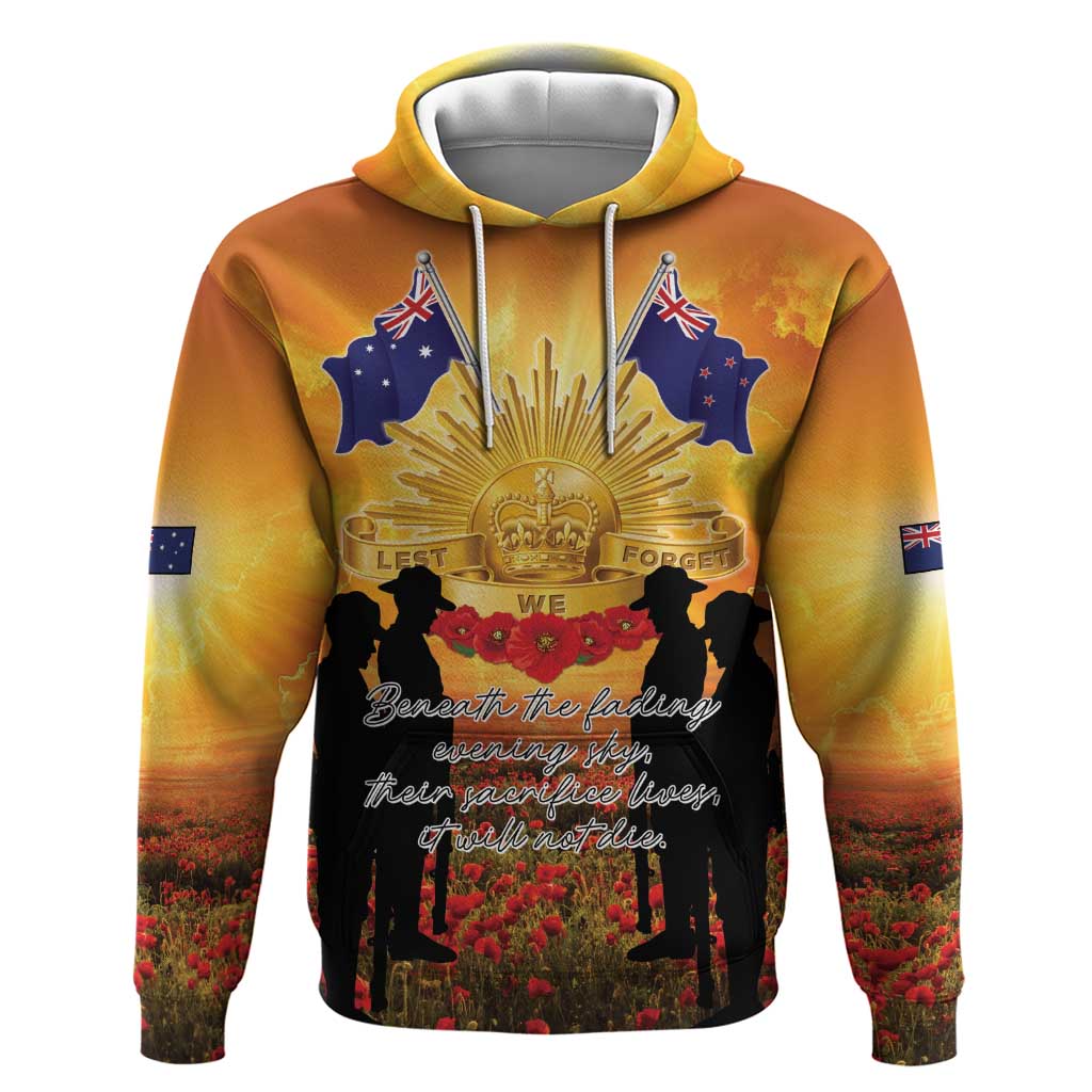 ANZAC Day Zip Hoodie Remembrance Tribute Soldiers And Poppy Field LT05 Pullover Hoodie Orange - Polynesian Pride