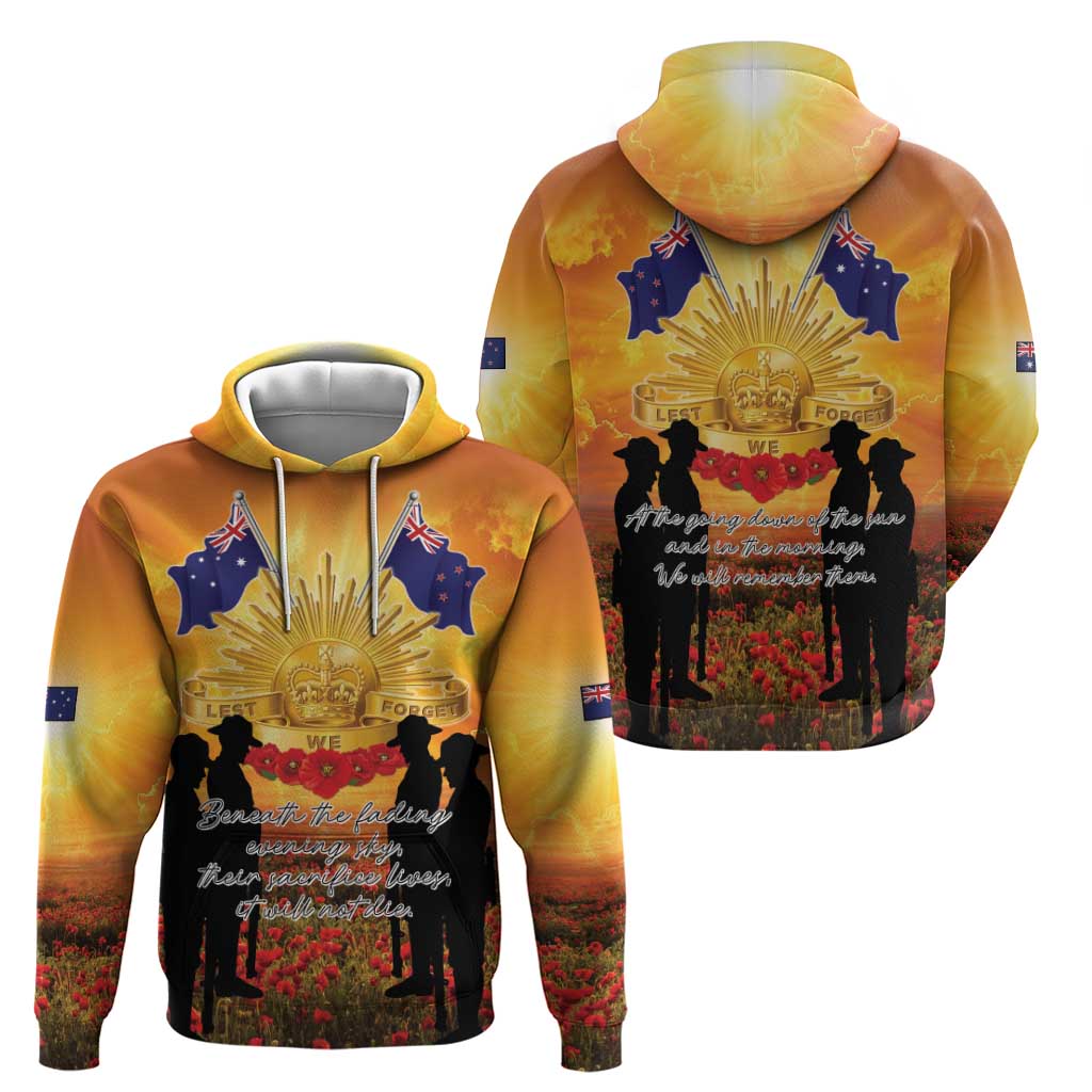 ANZAC Day Zip Hoodie Remembrance Tribute Soldiers And Poppy Field LT05 - Polynesian Pride