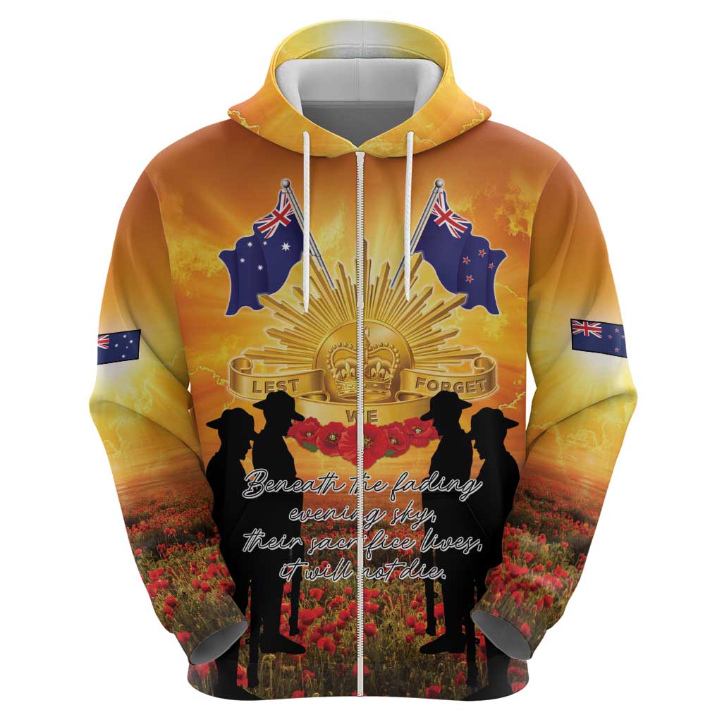 ANZAC Day Zip Hoodie Remembrance Tribute Soldiers And Poppy Field LT05 - Polynesian Pride