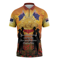 ANZAC Day Zipper Polo Shirt Remembrance Tribute Soldiers And Poppy Field