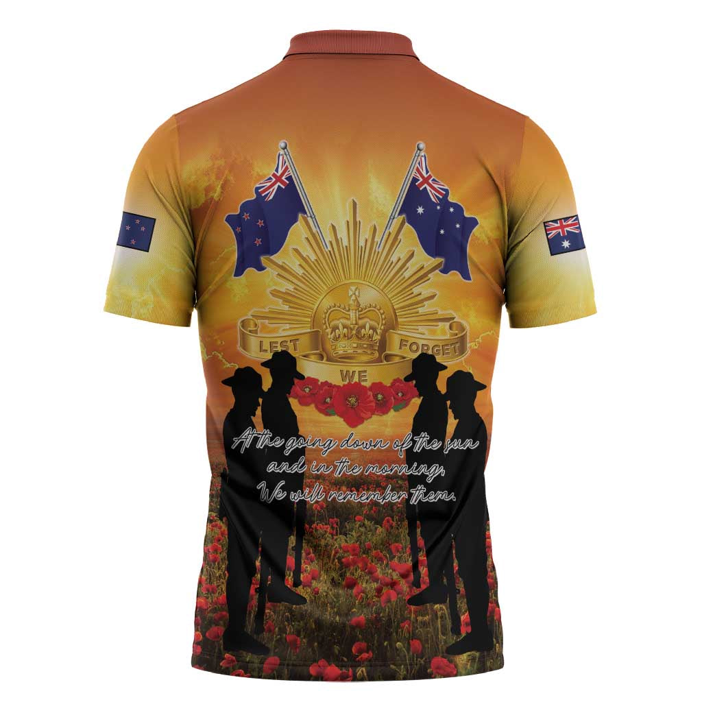 ANZAC Day Zipper Polo Shirt Remembrance Tribute Soldiers And Poppy Field