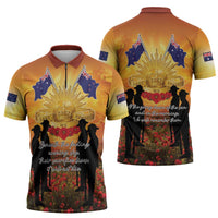 ANZAC Day Zipper Polo Shirt Remembrance Tribute Soldiers And Poppy Field