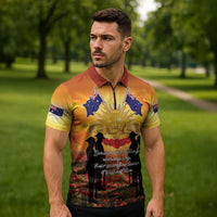 ANZAC Day Zipper Polo Shirt Remembrance Tribute Soldiers And Poppy Field