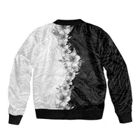 Hawaii Hibiscus Flowers Bomber Jacket Grayscale Polynesian Pattern LT05 - Polynesian Pride