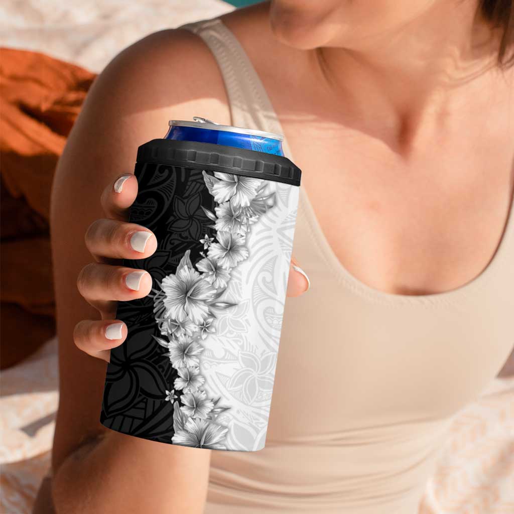 Hawaii Hibiscus Flowers 4 in 1 Can Cooler Tumbler Grayscale Polynesian Pattern LT05 - Polynesian Pride