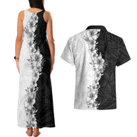 Hawaii Hibiscus Flowers Couples Matching Tank Maxi Dress and Hawaiian Shirt Grayscale Polynesian Pattern LT05 - Polynesian Pride