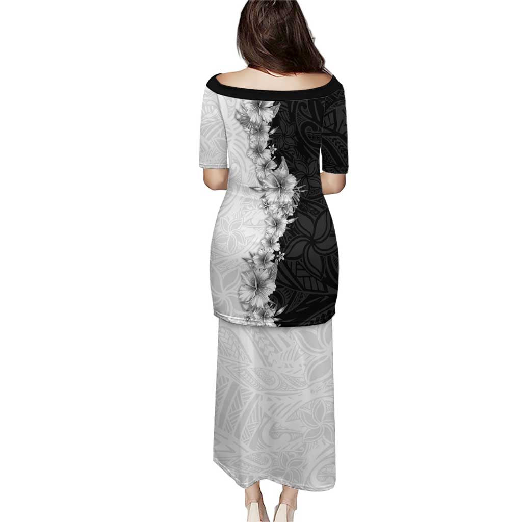 Hawaii Hibiscus Flowers Family Matching Puletasi and Hawaiian Shirt Grayscale Polynesian Pattern LT05 - Polynesian Pride