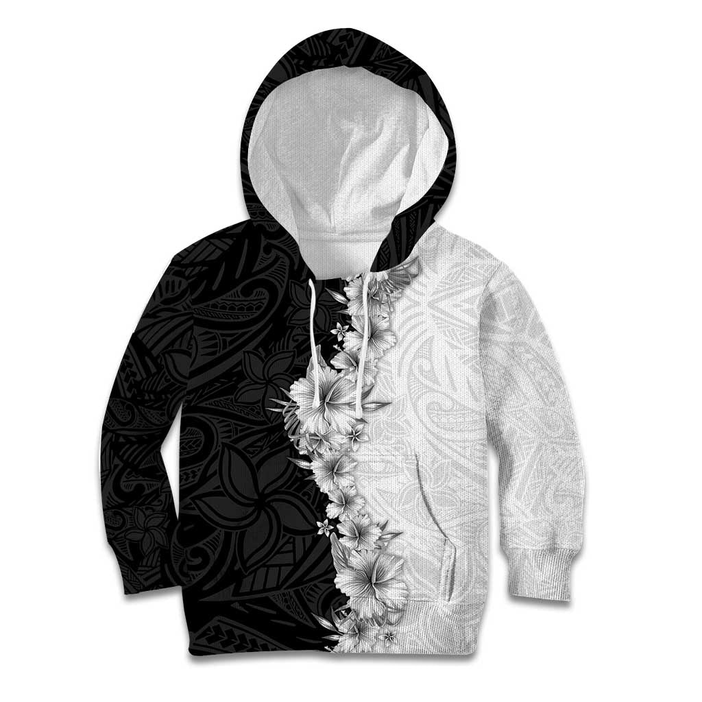 Hawaii Hibiscus Flowers Kid Hoodie Grayscale Polynesian Pattern LT05 Hoodie Black - Polynesian Pride