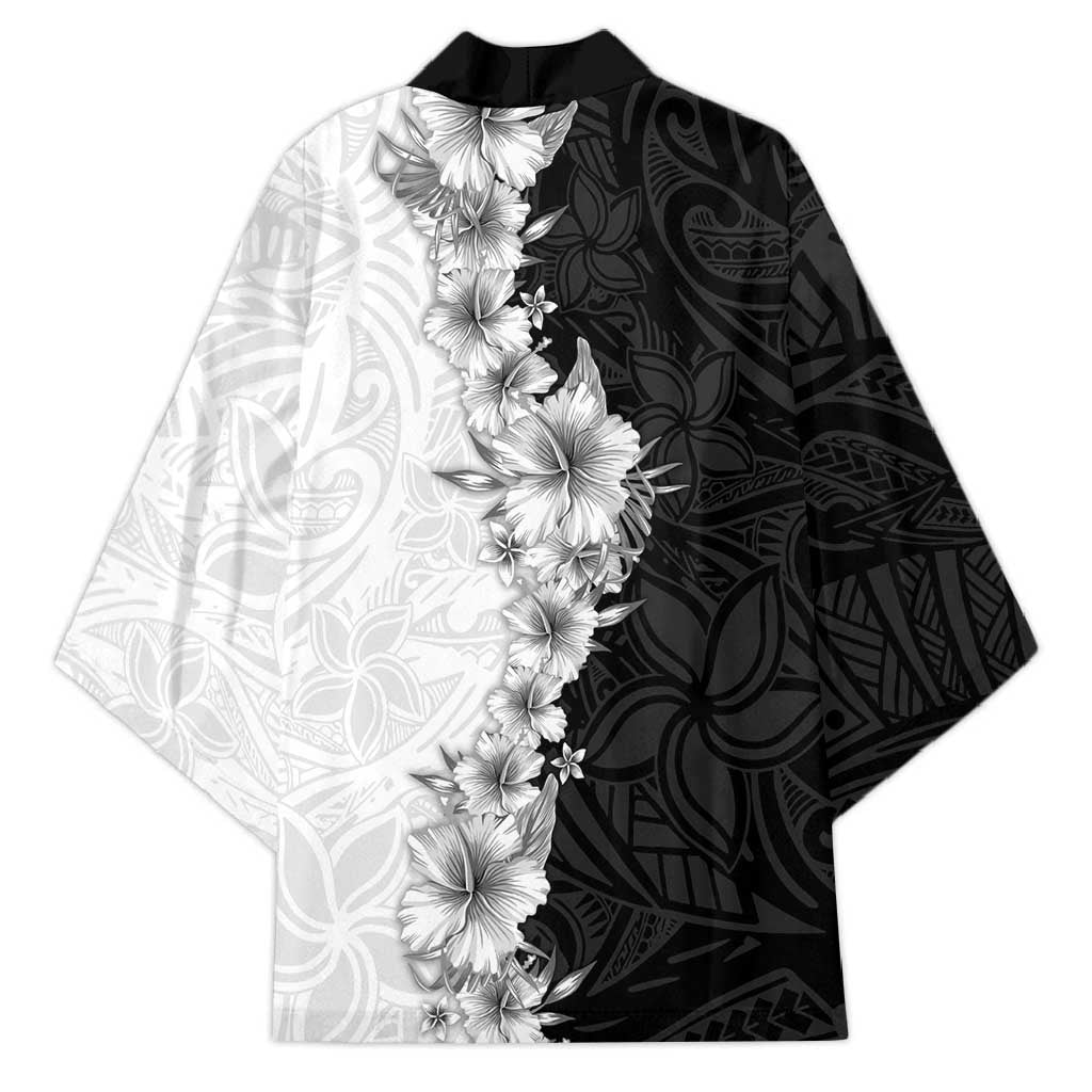 Hawaii Hibiscus Flowers Kimono Grayscale Polynesian Pattern LT05 - Polynesian Pride