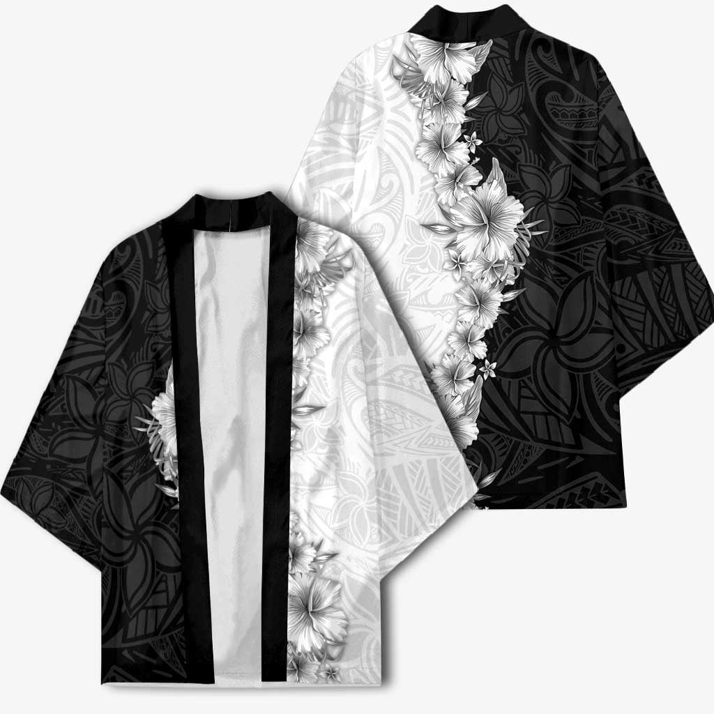 Hawaii Hibiscus Flowers Kimono Grayscale Polynesian Pattern LT05 - Polynesian Pride