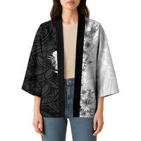 Hawaii Hibiscus Flowers Kimono Grayscale Polynesian Pattern LT05 - Polynesian Pride