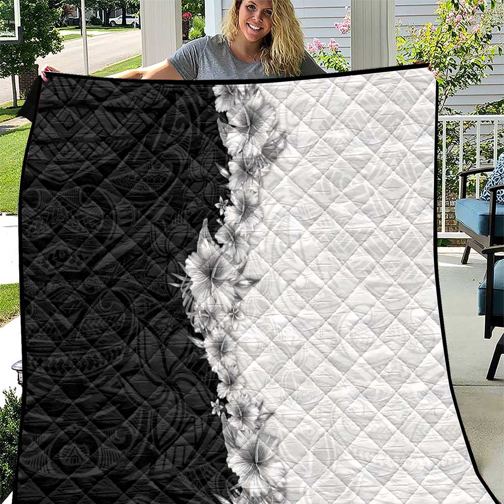 Hawaii Hibiscus Flowers Quilt Grayscale Polynesian Pattern LT05 Black - Polynesian Pride
