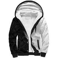Hawaii Hibiscus Flowers Sherpa Hoodie Grayscale Polynesian Pattern