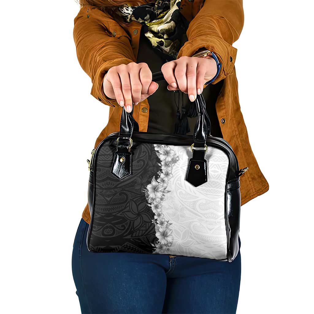 Hawaii Hibiscus Flowers Shoulder Handbag Grayscale Polynesian Pattern