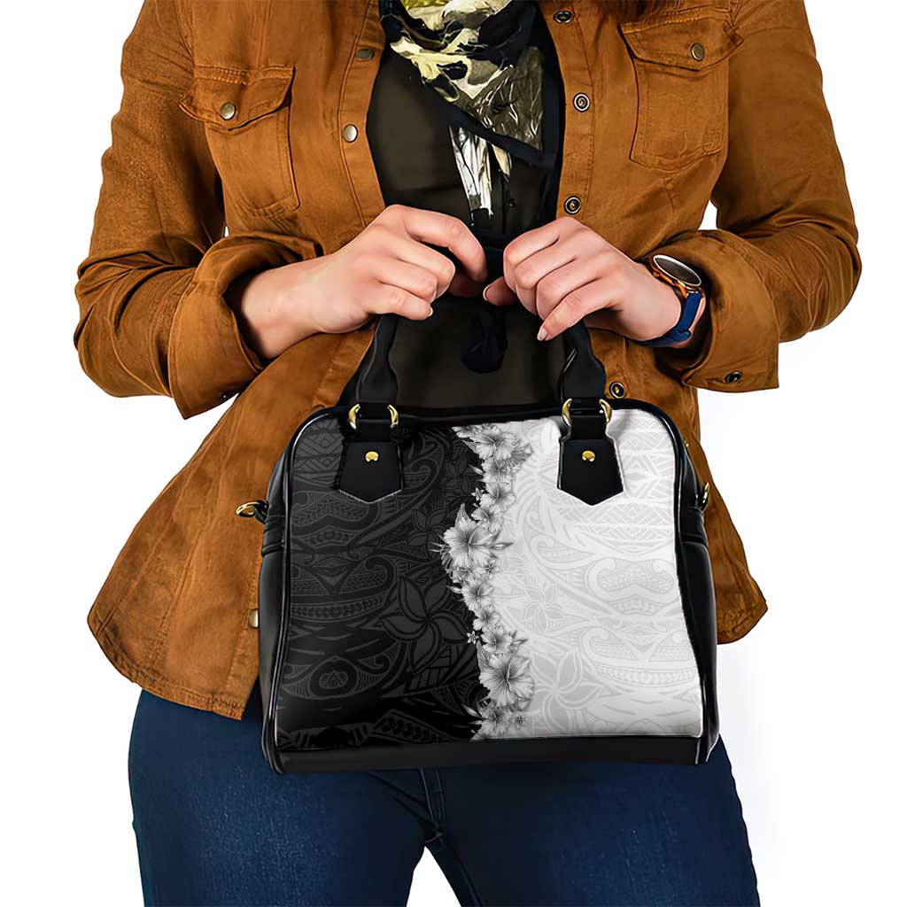 Hawaii Hibiscus Flowers Shoulder Handbag Grayscale Polynesian Pattern